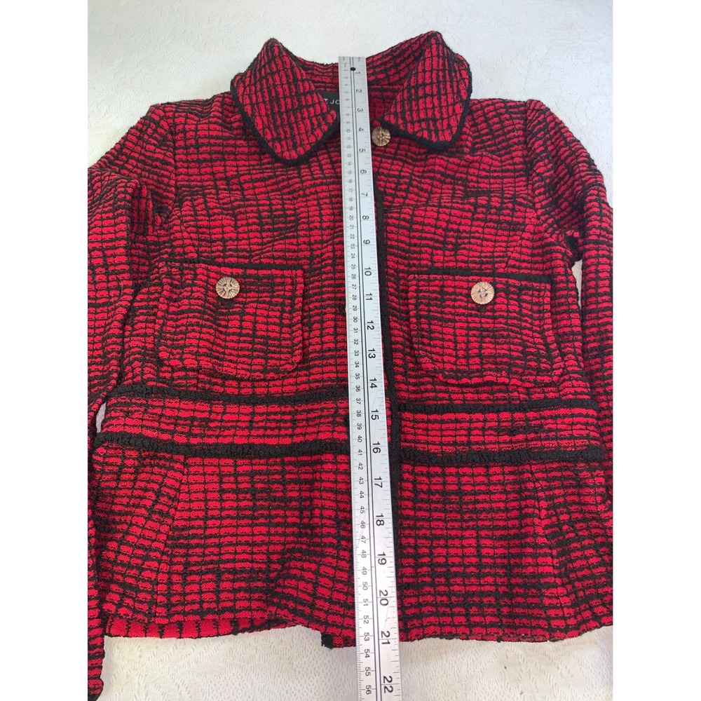 St. John Black Label Red Black Textured Knit Blazer Jacket Size 2 Made in USA - Picture 4 of 9